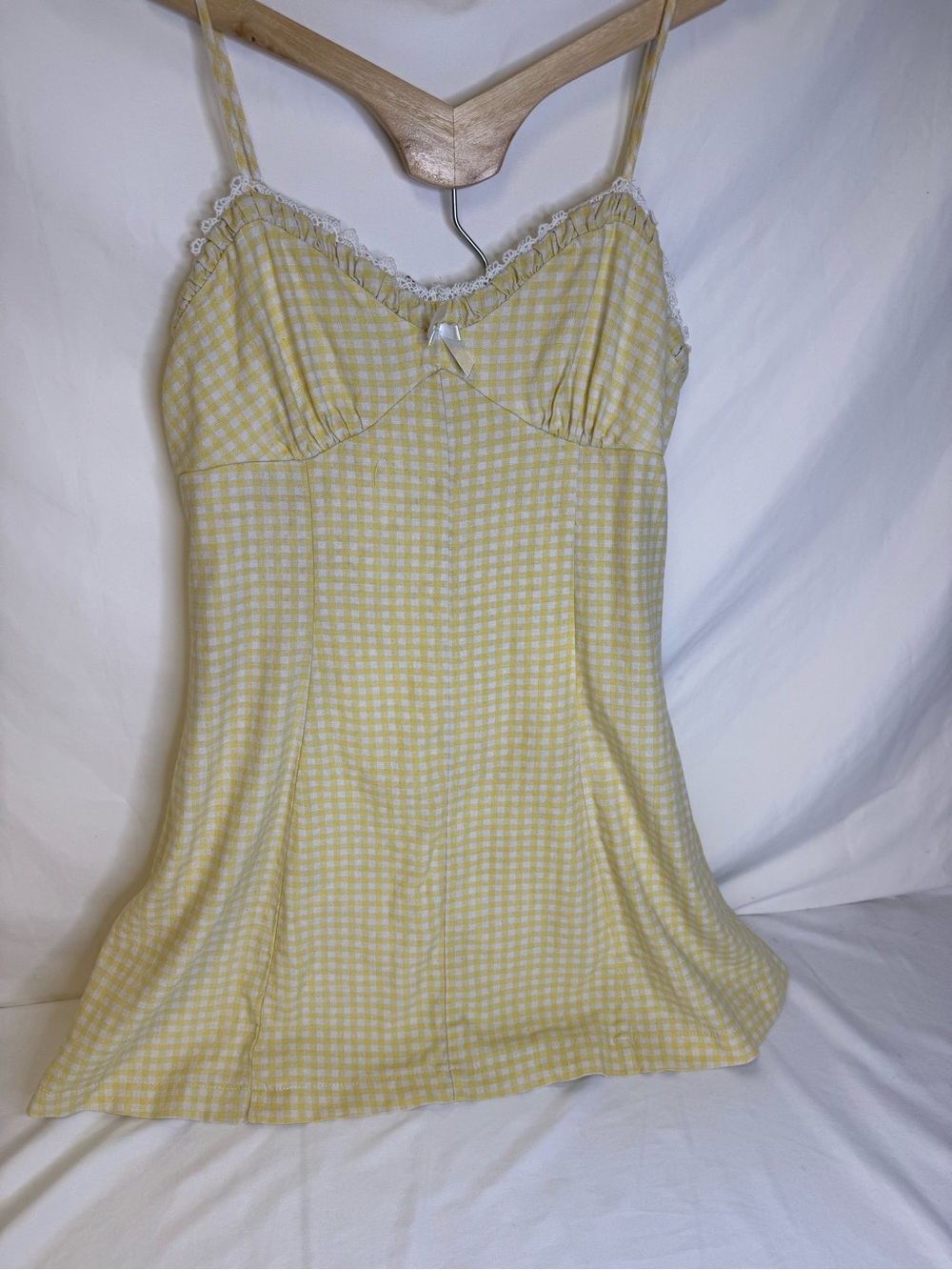 Trixxi Yellow Gingham Lace-Trim Mini Dress